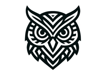 Geometric owl head vector icon. Tribal bird logo design. Abstract animal face illustration for emblem, tattoo, or brand identity. Modern minimalist wildlife symbol.