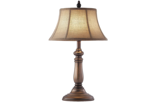 Elegant vintage table lamp with pleated lampshade isolated on transparent background. Elegant vintage table lamp isolated on white background.