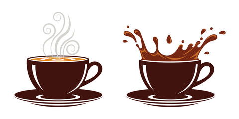 Hot Coffee Cup and Splashing Coffee Vector Illustration 