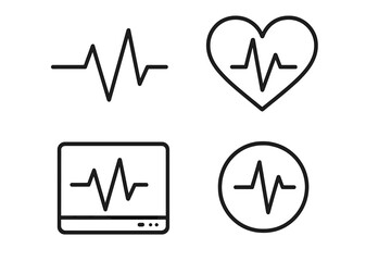 Heartbeat line icon set. Pulse, ECG, EKG heart rate monitor symbol. Vector for cardio, medical, health care concept. Simple outline graphic for web, app, hospital, logo design.