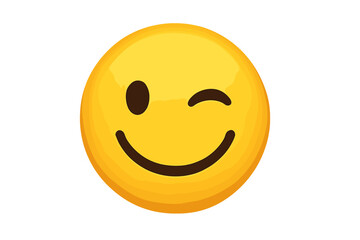 Fototapeta premium Wink emoticon vector icon. Happy yellow smiley face emoji with a playful expression. Concept of fun, flirting, joking, and positive emotions. Cheerful character graphic symbol.
