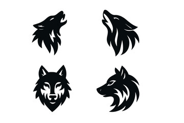 Obraz premium Wolf head logo set. Howling wolf icon collection. Wild animal mascot emblem. Canine predator symbol. Vector for tattoo design, esport team logotype, t-shirt print. Strength.