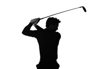 Silhouette of a golfer swinging a club isolated on transparent background. Golfer in ready to swing pose on isolated on white background.