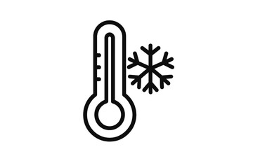 Cold Temperature Thermometer Icon with Snowflake Outline. Linear Vector Symbol for Weather Forecast, Winter, Low Temperature Alert, Climate Control, Web, App, Card, Advertisement Design