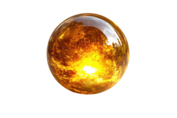 Glowing golden orb with inner light isolated on transparent background. Glowing golden crystal ball emitting a mystical light isolated on white background.