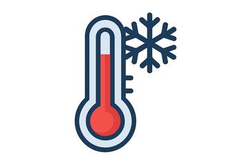 Thermometer cold temperature icon with snowflake symbol, winter chill warning, freezing weather alert, frost symbol, climate and environment, vector cartoon, isolated transparent illustration