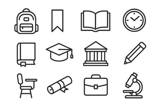 Education line icon set. School, university, college symbols. Back to school concept. Graduation, learning, study pictogram collection for web, app, card design. Vector.