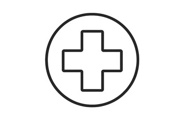 Fototapeta premium Medical cross icon in minimalistic linear style for web, graphic design, apps, banners, social network cards, healthcare, emergency, hospital, pharmacy, and first aid concepts