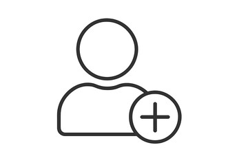 Minimalistic User Add Icon Outline. Linear Avatar with Plus Sign for Web Interface, Social Media, Apps, Banner Design, Account Registration, Profile Creation, Vector Isolated Illustration