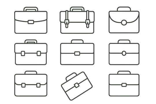 Briefcase line icon set. Business suitcase and portfolio collection. Work bag outline symbol pack. Corporate career and finance concept. Office document case vector pictogram.