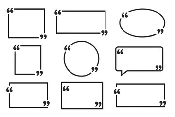 Quote box frame big set. Quotation mark icon collection. Texting quote boxes. Blank template for text, info, design boxes. Quotation bubble for blog quotes symbols. Vector.