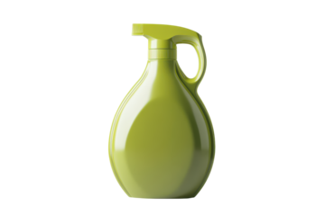Green spray bottle for cleaning products isolated on transparent background. Green detergent bottle with flip top cap isolated on white background.