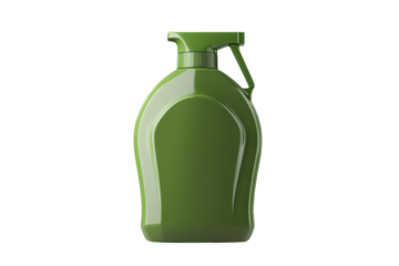 Green spray bottle for cleaning products isolated on transparent background. Green detergent bottle with flip top cap isolated on white background.