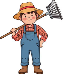 young farmer, proud posture a cartoon of rustic charm, isolated on transparent background