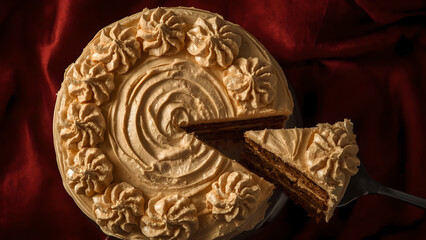 Deliciously Decorated Caramel Cake Slice with Whipped Cream