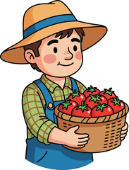 young farmers bountiful tomato harvest a summers day delight, isolated on transparent background