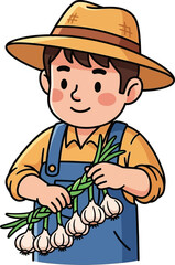 young farmers garlic harvest a day of rustic charm, isolated on transparent background