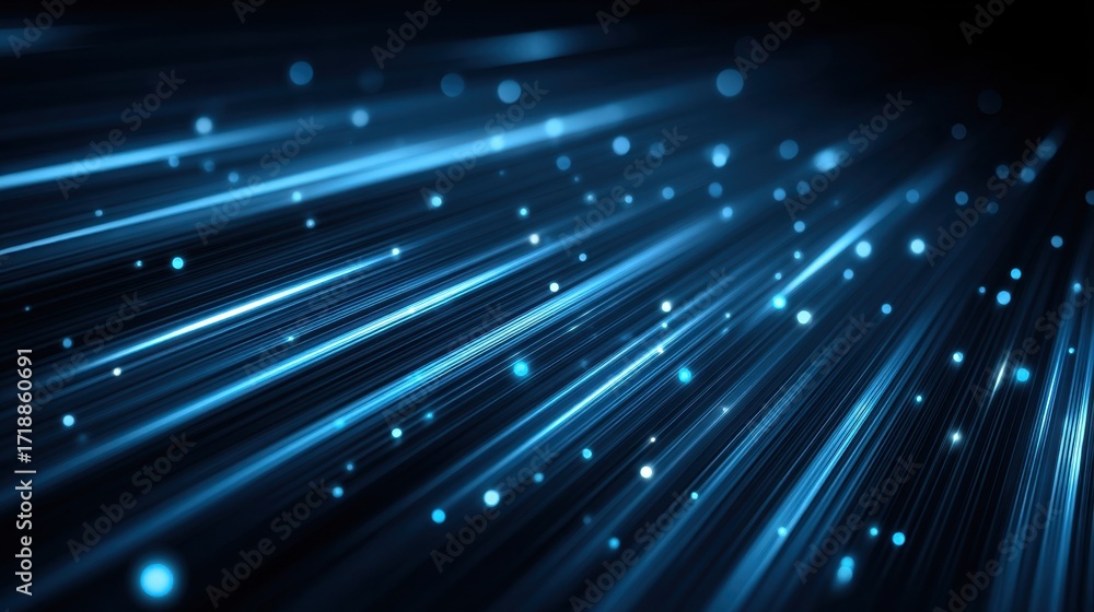 Poster glowing blue light rays in motion with soft bokeh effects for background design and creative project