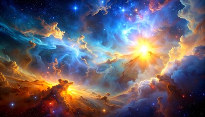 Colorful nebulae with bright star light