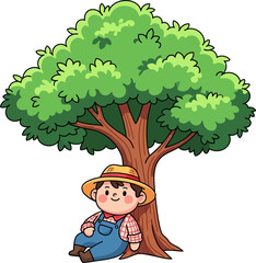 young farmers peaceful summer siesta underneath a lush green tree, isolated on transparent background