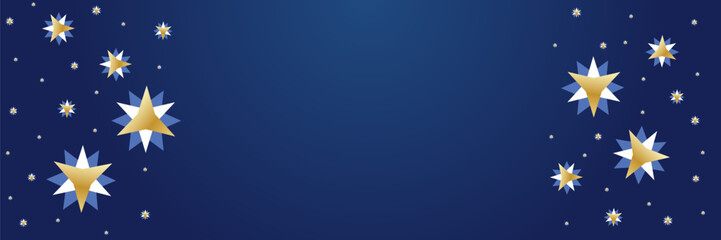 Glittering gold stars on a dark blue gradient background