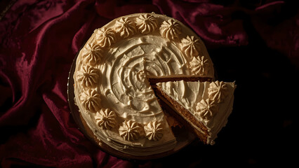Delicate Slice of Vanilla Cake with Elegant Cream Design