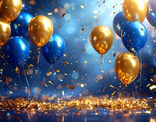 Celebratory balloons in gold and blue