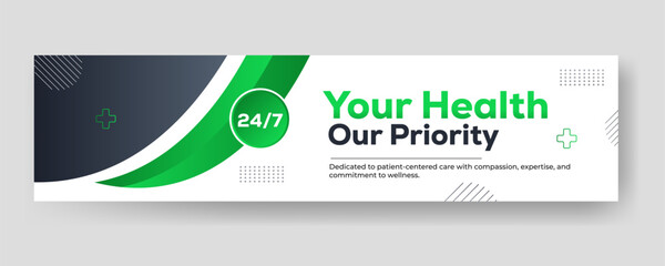 LinkedIn Healthcare Medical Banner Cover – Modern Flat and Green Design for Hospital, Clinic, Flyer, Poster, Facebook, YouTube and Website Promotion