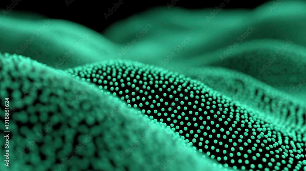 Poster abstract green particles creating wave patterns in dark background