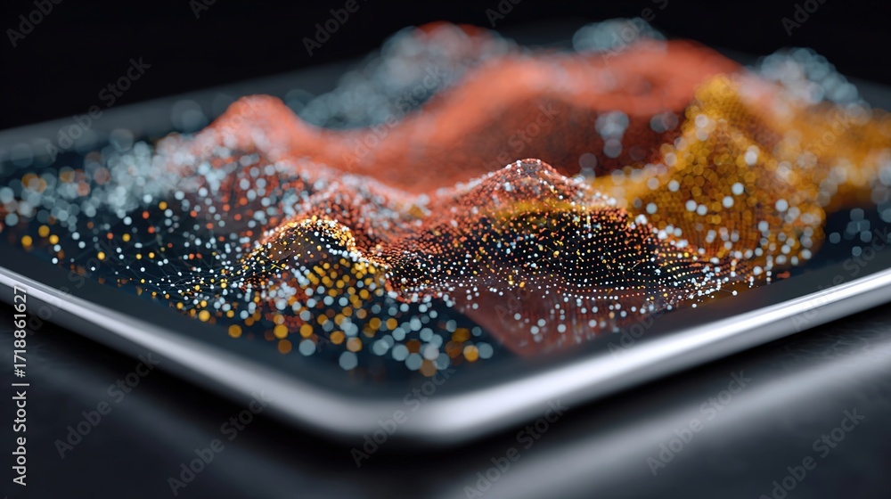 Poster abstract visualization of data points creating mountain landscape design