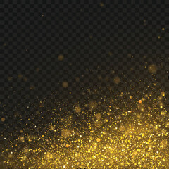 Abstract golden glitter and sparkling bokeh lights background overlay. Vector