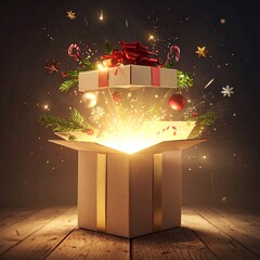 Christmas gift box, lights, festive