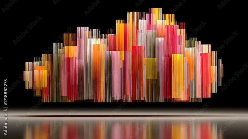 Poster abstract colorful cloud structure with vertical strips and reflection