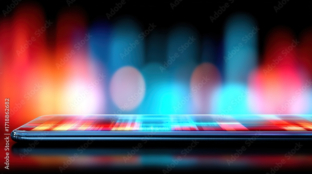 Poster vibrant smartphone display with colorful bokeh background effects
