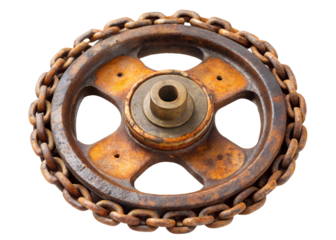 rusty chain hoist wheel png image on transparent background