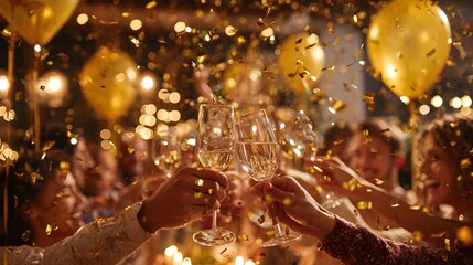 Joyful celebration scene with sparkling lights confetti and festive balloons capturing a moment of happiness and excitement