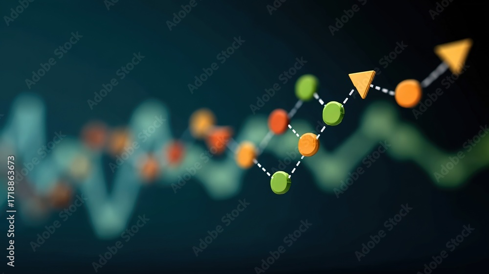 Poster abstract data visualization with colorful graph elements and arrows