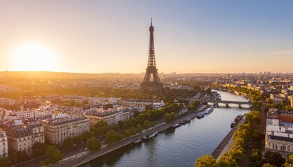 Obraz premium Eiffel Tower Aerial View at Sunrise, Paris