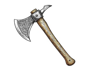 Hand-drawn antique battle axe