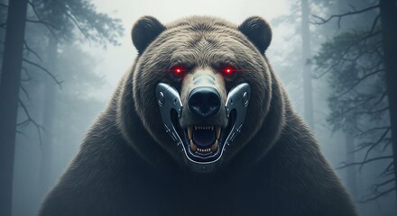 Cybernetic Grizzly - A Futuristic Bear with Glowing Red Eyes.