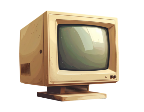 Vintage Beige CRT Monitor PNG