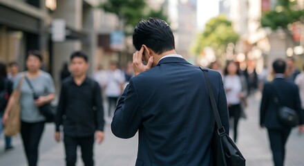 Urban Communication: Businessman on Mobile in City Street