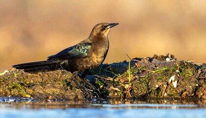 Bird perched on mud