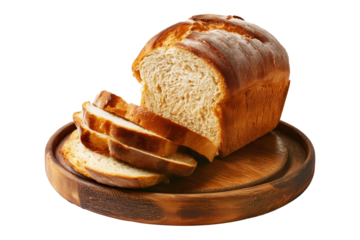 Rewena bread loaf, Maori potato sourdough bread on wooden plate, isolated on white transparent background, concept of New Zealand bakery.