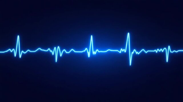 Glowing Blue Electrocardiogram Heartbeat on Monitor Screen Animation.