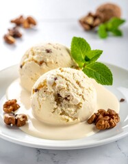 Two scoops of creamy walnut ice cream