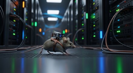 Cyberpunk Mouse in Data Center - A Futuristic Rodent Adventure.