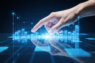 Futuristic city visualization controlled by hand with holographic interface