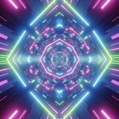 Fototapeta premium Abstract Neon Geometric Tunnel Abstract Digital Art