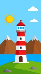 Lighthouse on a grassy island